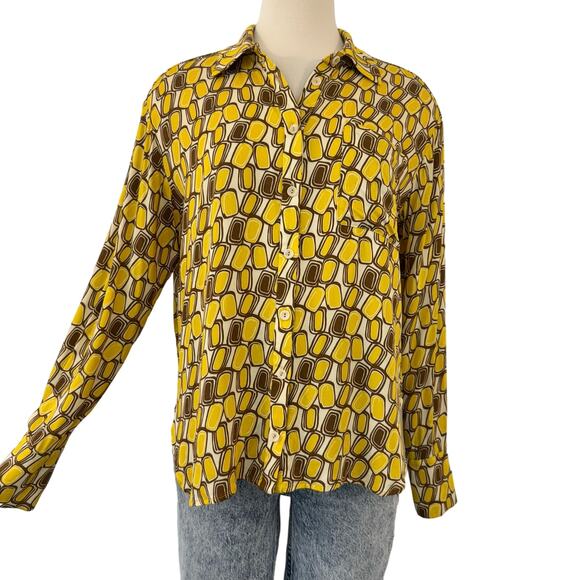 Alexis Tops - ALEXIS Button-Down Long Sleeve Shirt Blouse Top Gold Brown Size XS